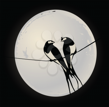 Royalty Free Clipart Image of Lovebirds on a Wire