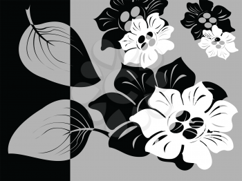 Royalty Free Clipart Image of a Black and White Floral Background
