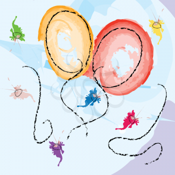 Royalty Free Clipart Image of a Card With Balloons and Flowers