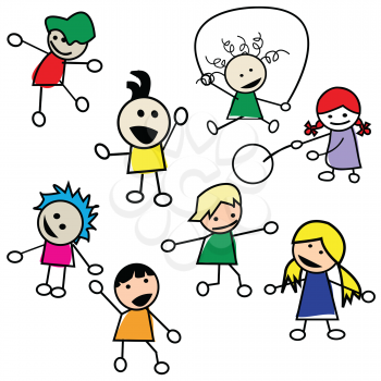 Royalty Free Clipart Image of a Group of Playing Children on a White Background