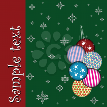 Royalty Free Clipart Image of a Christmas Card With Snowflakes and Ornaments
