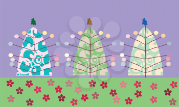 Royalty Free Clipart Image of Three Christmas Trees
