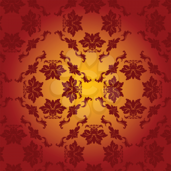 Royalty Free Clipart Image of a Red Damask Paper With a Yellowish Centre