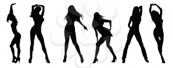 Royalty Free Clipart Image of Silhouetted Dancing Girls