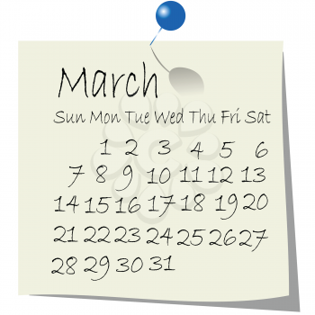 Royalty Free Clipart Image of a Desktop Calendar for March