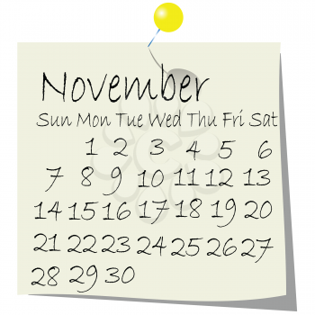 Royalty Free Clipart Image of a November Calendar