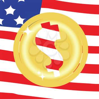 Royalty Free Clipart Image of a Gold Emblem of a Dollar Sign on an American Flag