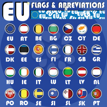 Royalty Free Clipart Image of European Flag Buttons With Internet Abbreviations