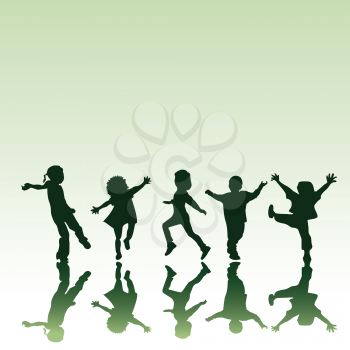 Royalty Free Clipart Image of Five Children in Silhouette