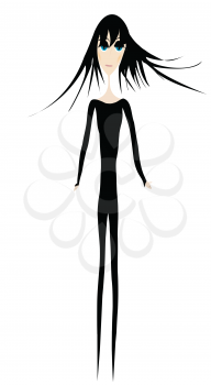 Royalty Free Clipart Image of a Skinny Girl With Her Hair Flipping OUt