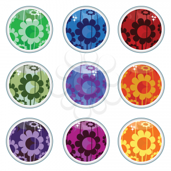 Royalty Free Clipart Image of a Glass Buttons With Floral Motifs