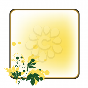 Royalty Free Clipart Imgae of Grape Leaves on a Yellow Frame