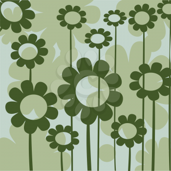 Royalty Free Clipart Image of Green Flowers on a Green Floral Background