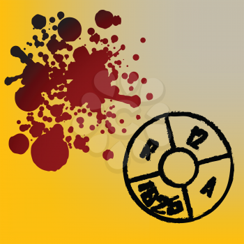 Royalty Free Clipart Image of a Grunge Background With a Bullet Headstamp and Blood Drops