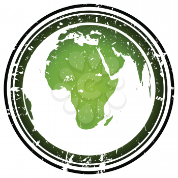 Royalty Free Clipart Image of a Grungy Stamp With the Earth Globe in Green