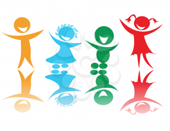 Royalty Free Clipart Image of Four Happy Children in Colour