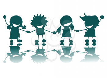 Royalty Free Clipart Image of a Happy Group of Silhouetted Children