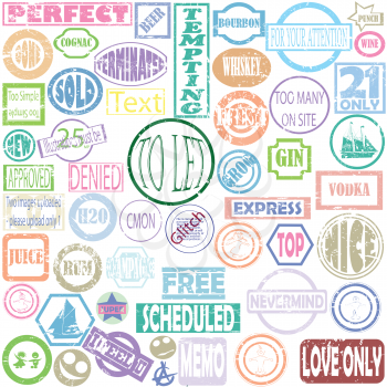 Royalty Free Clipart Image of a Large Collection of Commercial and Personal Stamps