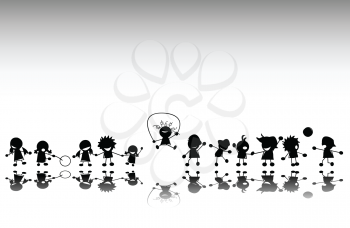 Royalty Free Clipart Image of a Group of Silhouetted Children