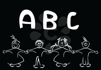 Royalty Free Clipart Image of Children Holding Hands Under ABC
