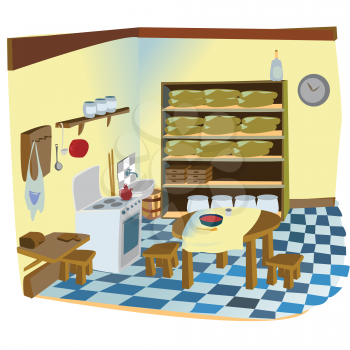 Royalty Free Clipart Image of a Kitchen Interior