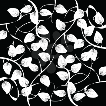 Royalty Free Clipart Image of White Leaves on a Black Background