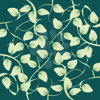 Royalty Free Clipart Image of a Leafy Pattern on a Green Background