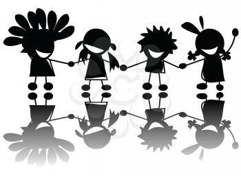 Royalty Free Clipart Image of Native Children Silhouettes