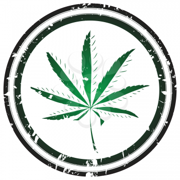 Royalty Free Clipart Image of a Marijuana Leaf Stamp