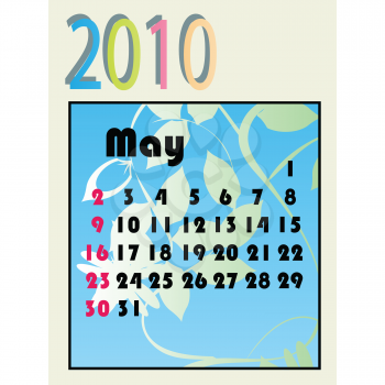 Royalty Free Clipart Image of a May Calendar for 2010