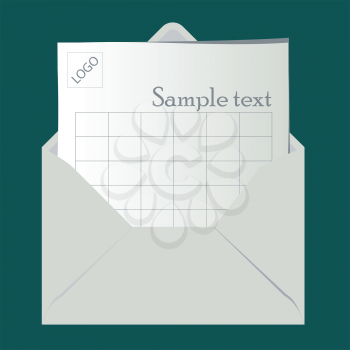 Royalty Free Clipart Image of an Open Envelope With a Sheet Inside
