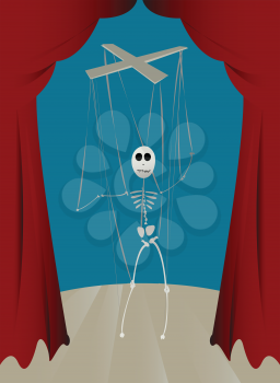 Royalty Free Clipart Image of a Skeleton Puppet on a String