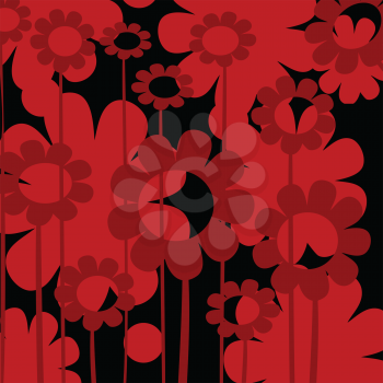 Royalty Free Clipart Image of a Red Floral Design on a Black Border