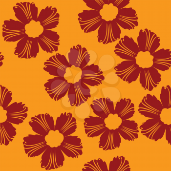 Royalty Free Clipart Image of Red Flowers on an Orange Background