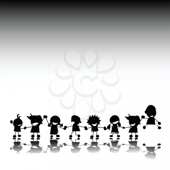 Royalty Free Clipart Image of Silhouetted Children Holding Hands