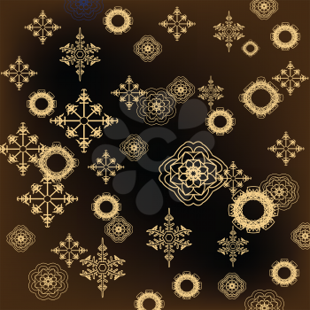 Royalty Free Clipart Image of Snowflakes on a Brown Background