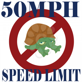 Royalty Free Clipart Image of a 50 MPH Speed Limit Sign With a Turtle