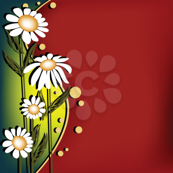 Royalty Free Clipart Image of a Red Background With Daisies at the Left
