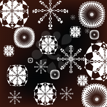 Royalty Free Clipart Image of White Snowflakes on a Black Background