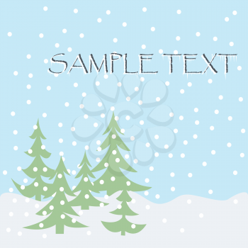 Royalty Free Clipart Image of a Winter Card With Snow and Evergreens in the Corner