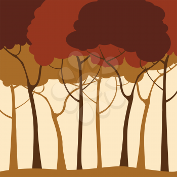 Royalty Free Clipart Image of a Forest in Shades of Red and Brown