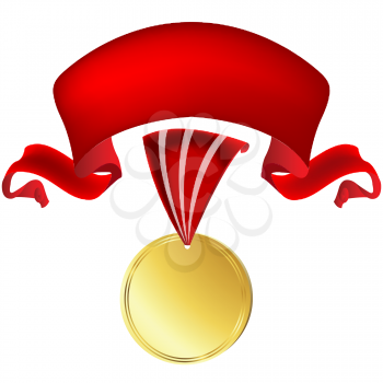 Royalty Free Clipart Image of a Gold Medal With a Red Banner