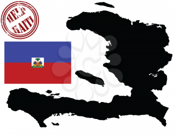 Royalty Free Clipart Image of a Map and Flag of Haiti
