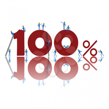 Royalty Free Clipart Image of a 100 Per Cent With People Around and On It
