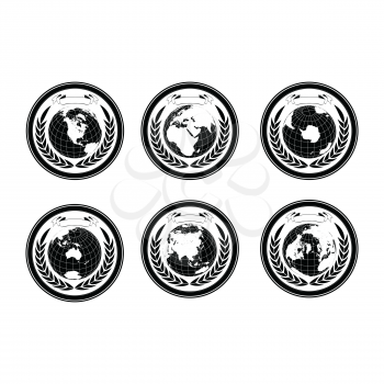 Earth globe stamps with wreath