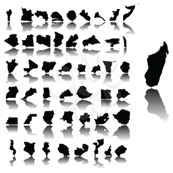 Maps of Africa contries over white background