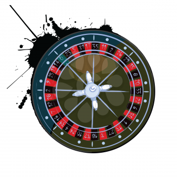Old roulette wheel over white background