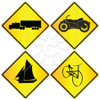 Metalic transport signs set, isolated objects over white background
