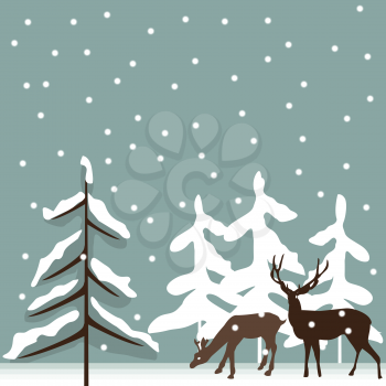 Background illustration with deer silhouettes in the winter