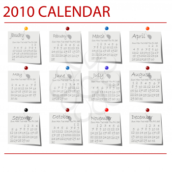 2010 Calendar on white sheets for your collection